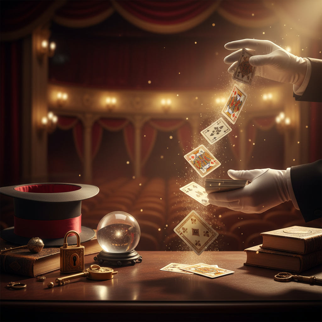 A working magician performing under stage lights